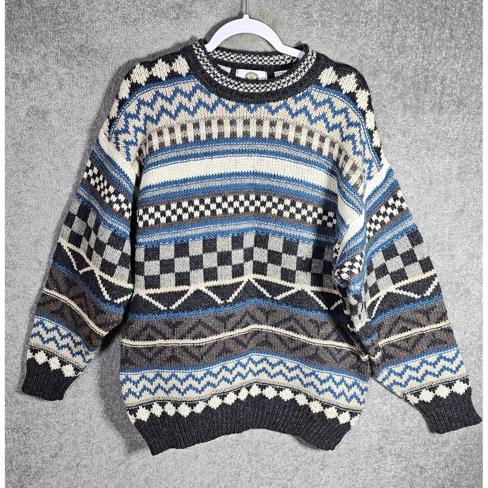 Vintage Harbour Club  Wool Chunky Knit Fair Isle Sweater Mens Size L Grandpacore